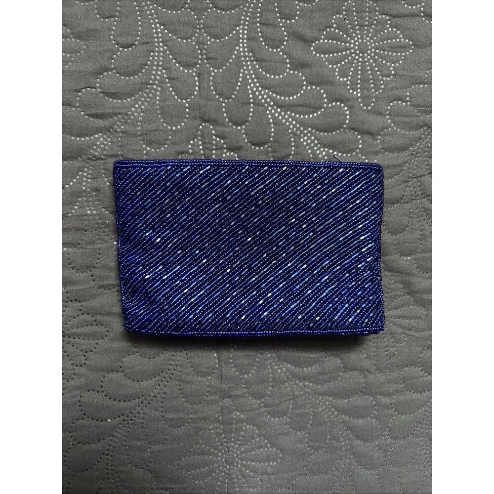 Vintage Accessory Lady Vibrant Cobalt Blue Beaded Mini Clutch Coin Purse Glam